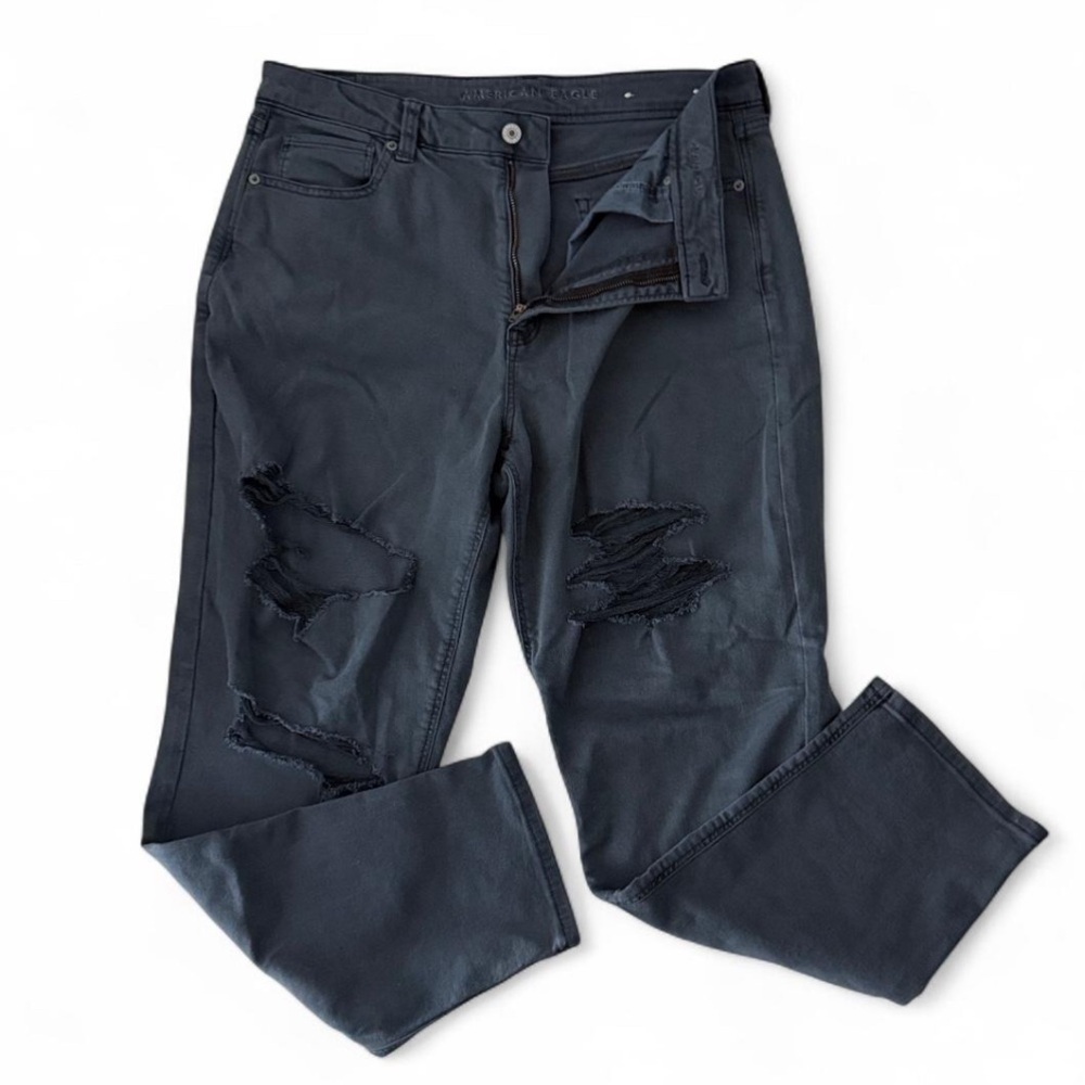 American Eagle Size 14 Super Stretch Mom Jean Dark Gray Distressed Denim